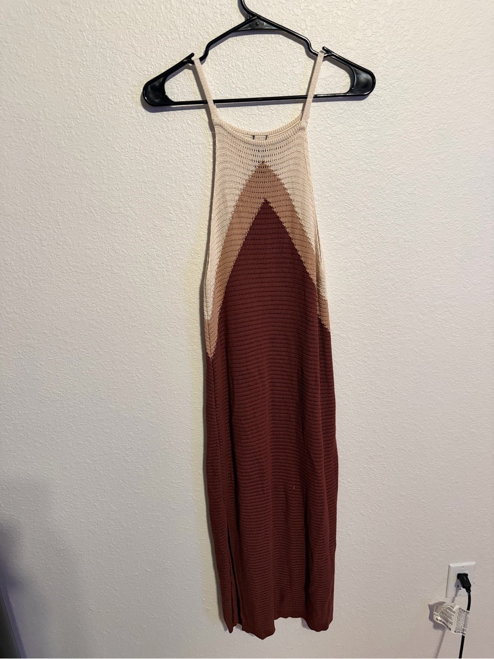 Hurley Two-Tone Knit Maxi Dress in Brown & Cream